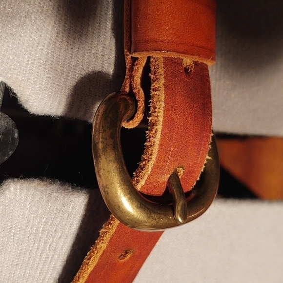 Brown Genuine Leather Thin Belt with Raised Design and Metal Rivets Sz S - Picture 5 of 7